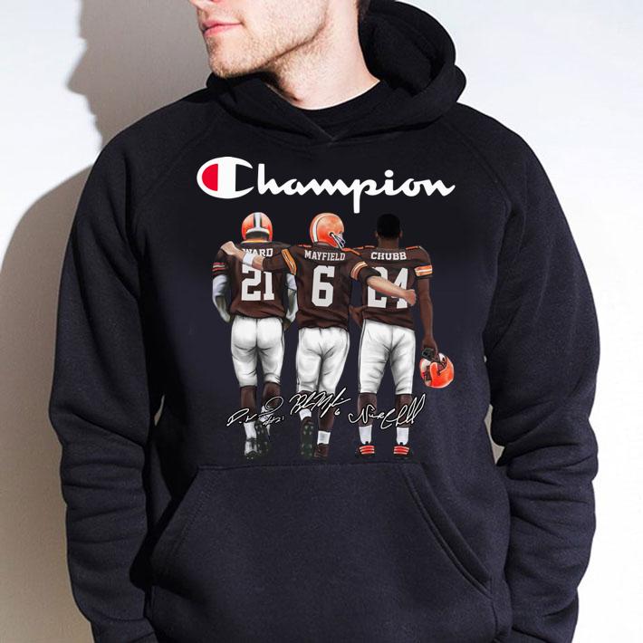 Logo Champion Cleveland Browns Baker Mayfield Denzel Ward Nick Chubb Signed t-shirt hoodie
