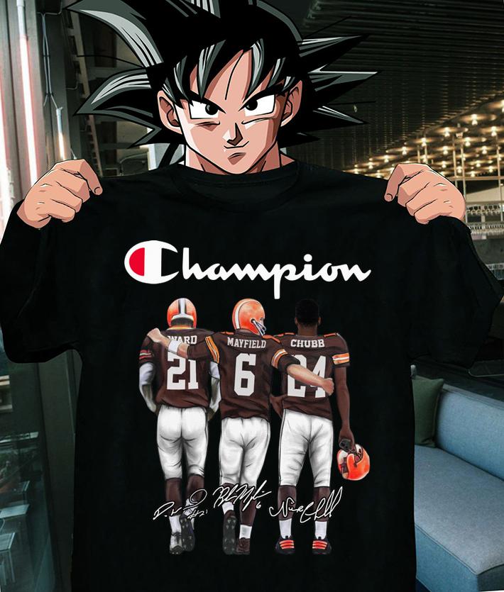 Logo Champion Cleveland Browns Baker Mayfield Denzel Ward Nick Chubb Signed t-shirt shirt
