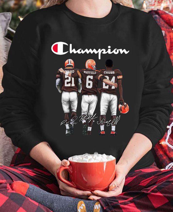 Logo Champion Cleveland Browns Baker Mayfield Denzel Ward Nick Chubb Signed t-shirt sweatshirt