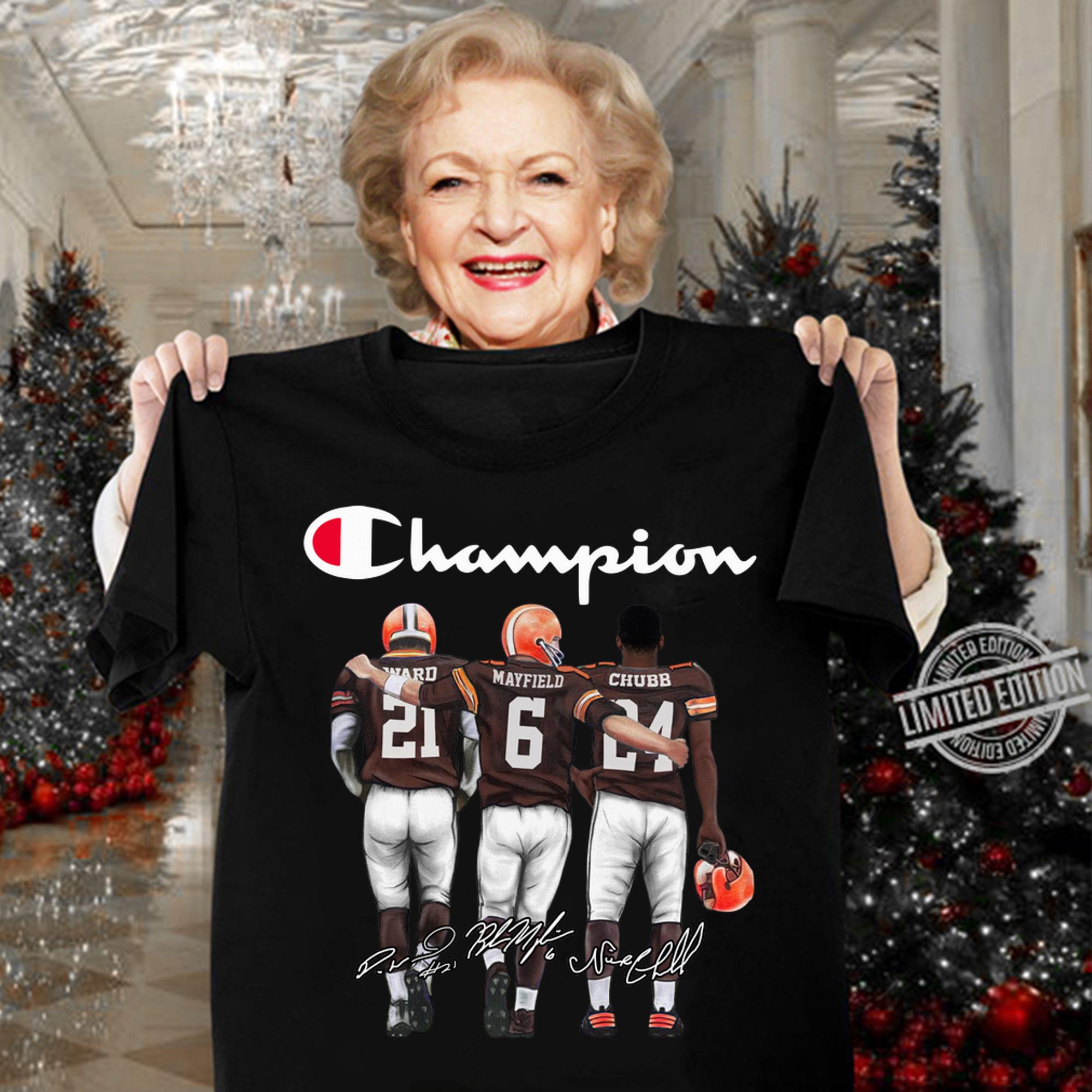 Logo Champion Cleveland Browns Baker Mayfield Denzel Ward Nick Chubb Signed t-shirt woman shirt