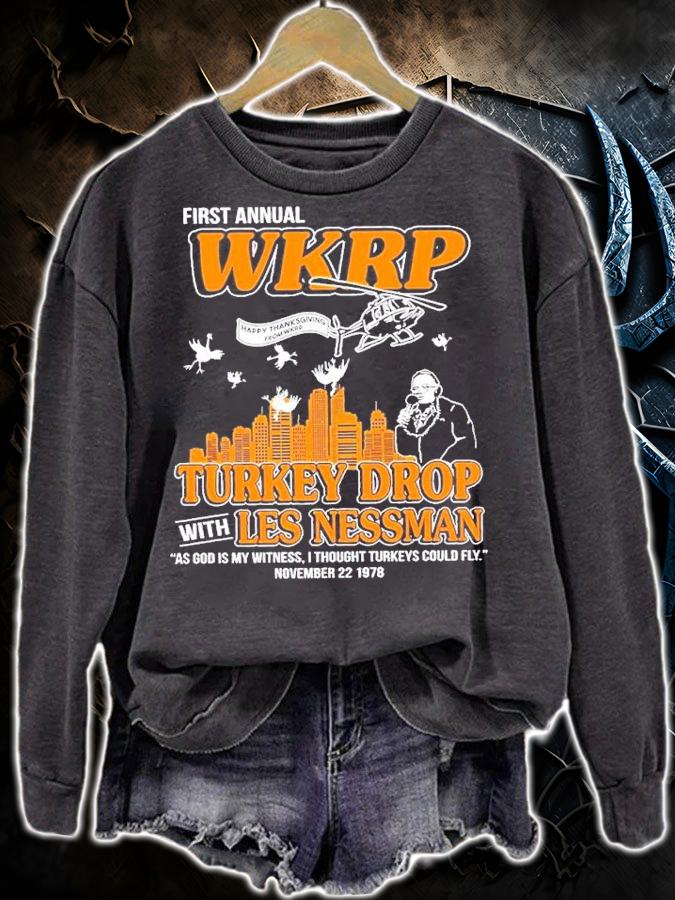 First Annual WKRP Turkey Drop Les Nessman Sweatshirt Thanksgiving Movie Shirt t-shirt sweatshirt