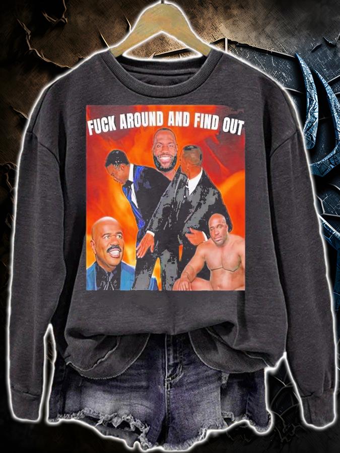 Fuck around and find out Lebron James Will Smith slaps Chris Rock graphic shirt t-shirt sweatshirt