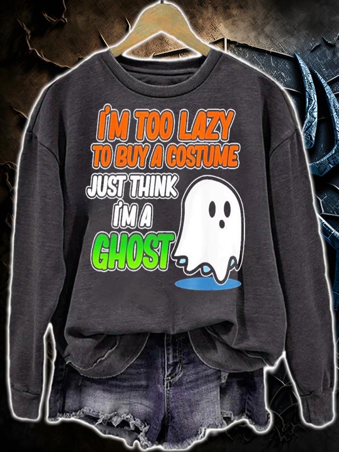 Just think Im a ghost Halloween pumpkin skeleton graphic shirt t-shirt