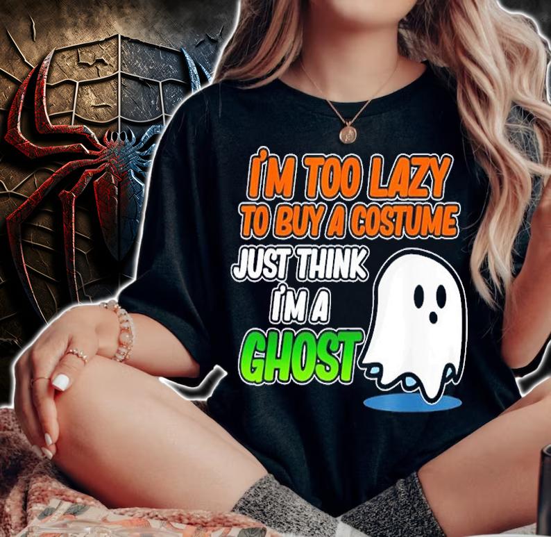 Just think Im a ghost Halloween pumpkin skeleton graphic shirt t-shirt