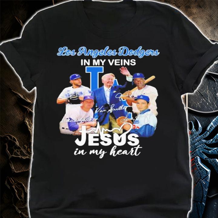 Vin Scully Los Angeles Dodgers In My Veins Jesus In My Heart Signatures Shirt t-shirt shirt