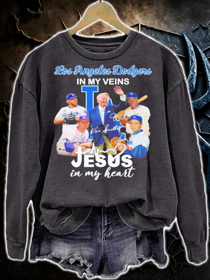 Vin Scully Los Angeles Dodgers In My Veins Jesus In My Heart Signatures Shirt t-shirt sweatshirt