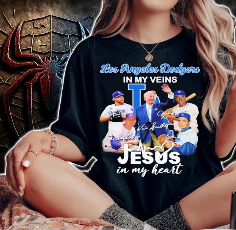Vin Scully Los Angeles Dodgers In My Veins Jesus In My Heart Signatures Shirt t-shirt woman shirt
