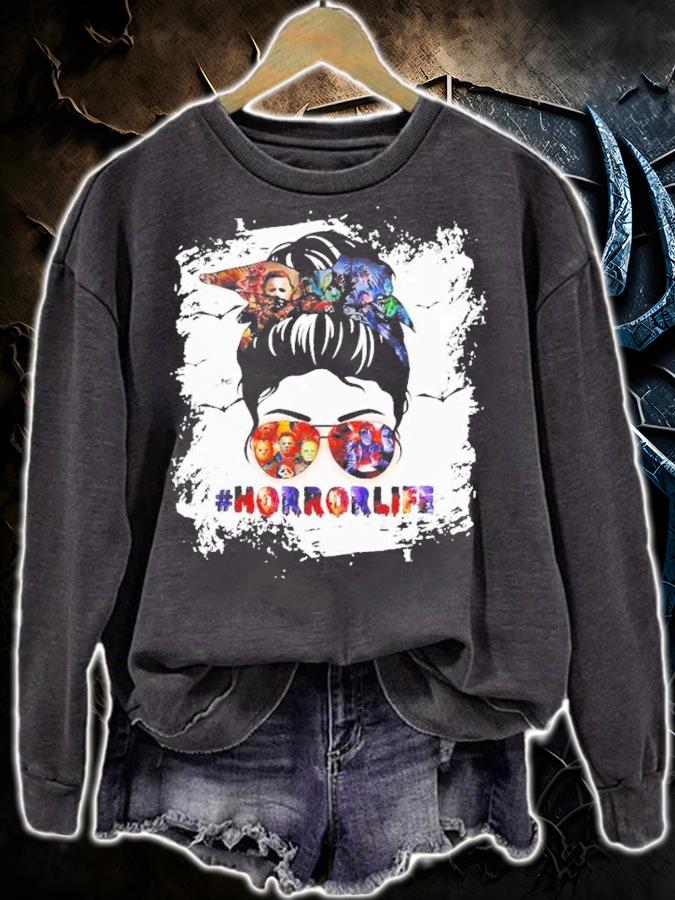 Messy Bun Horror Life Halloween T-Shirt t-shirt