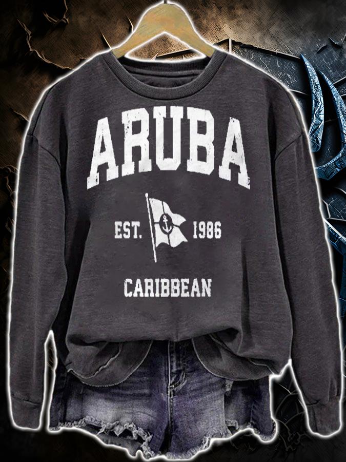Aruba Vintage Nautical Boat Anchor Flag Sports Pullover shirt t-shirt sweatshirt