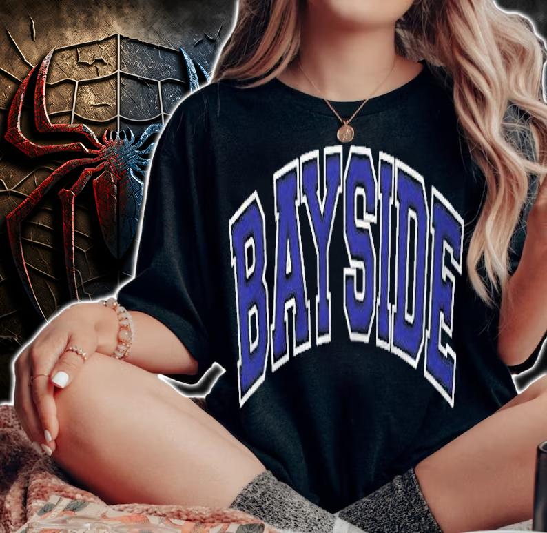 Bayside Queens Ny Varsity Style Navy Blue Text T-shirt t-shirt