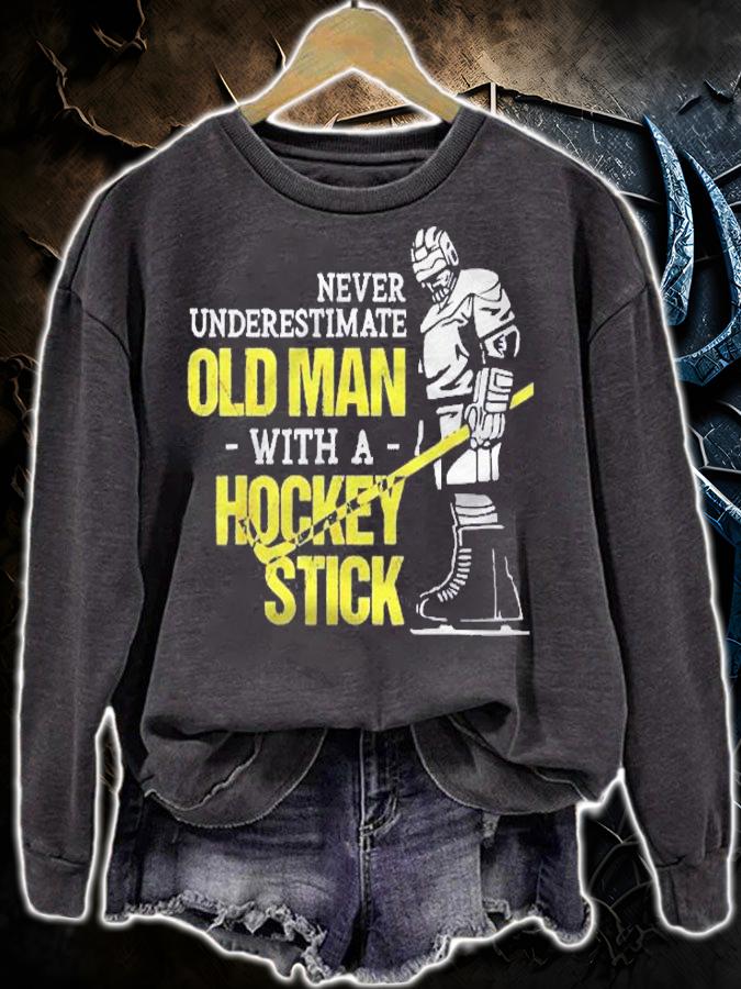 Never Underestimate An Old Man With A Hockey Stick Player Shirt t-shirt