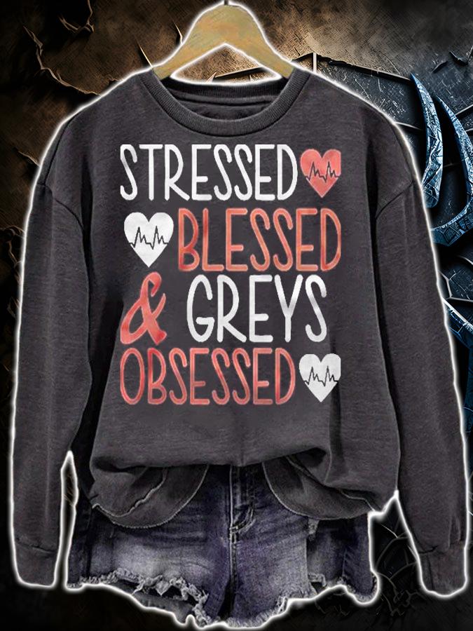 Stressed Blessed & Greys Obsessed Heartbeat Version Shirt t-shirt