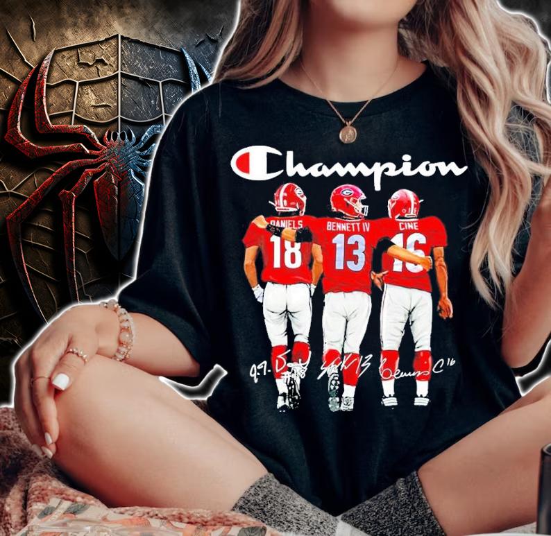 Champion Georgia Bulldogs JT Daniels Stetson Bennett and Lewis Cine signatures shirt t-shirt woman shirt