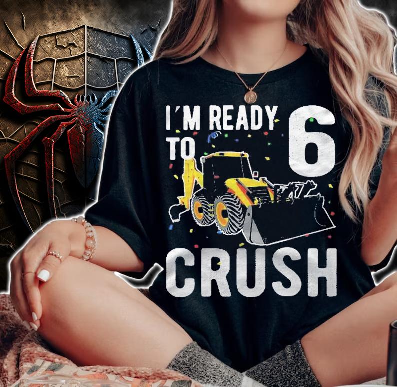 Kids Construction Truck 6Th Birthday Shirt Boy 6 Bulldozer Digger Shirt t-shirt woman shirt