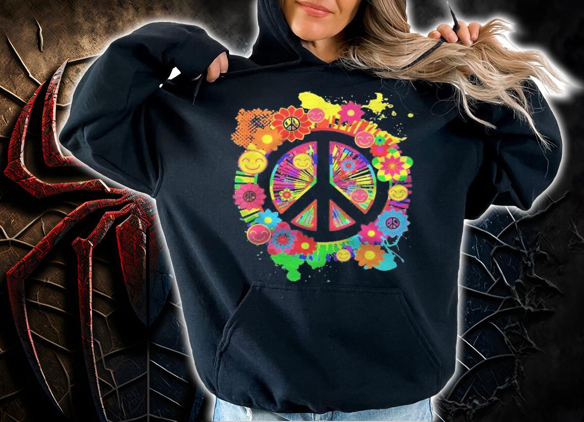 Peace Sign Bright Colorful Flowers 60S 70S Hippie Retro Shirt t-shirt hoodie