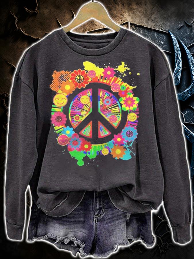 Peace Sign Bright Colorful Flowers 60S 70S Hippie Retro Shirt t-shirt sweatshirt