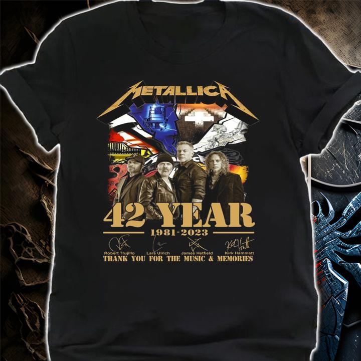 Metallica Band Member 42 Year 1981 2023 signatures thank you for the music and memories t-shirt shirt