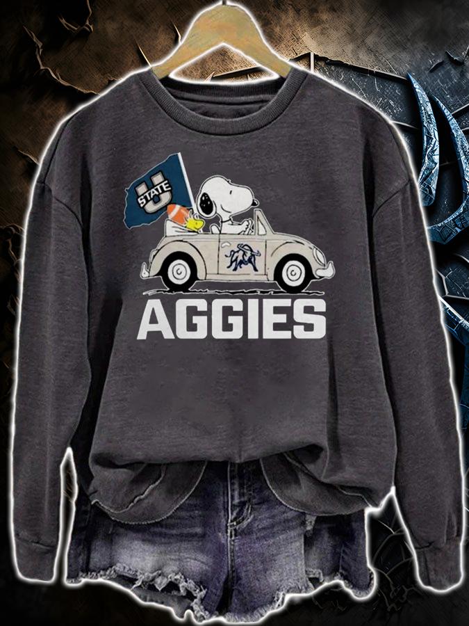 Snoopy And Woodstock Driving Car Utah State Aggies Flag t-shirt