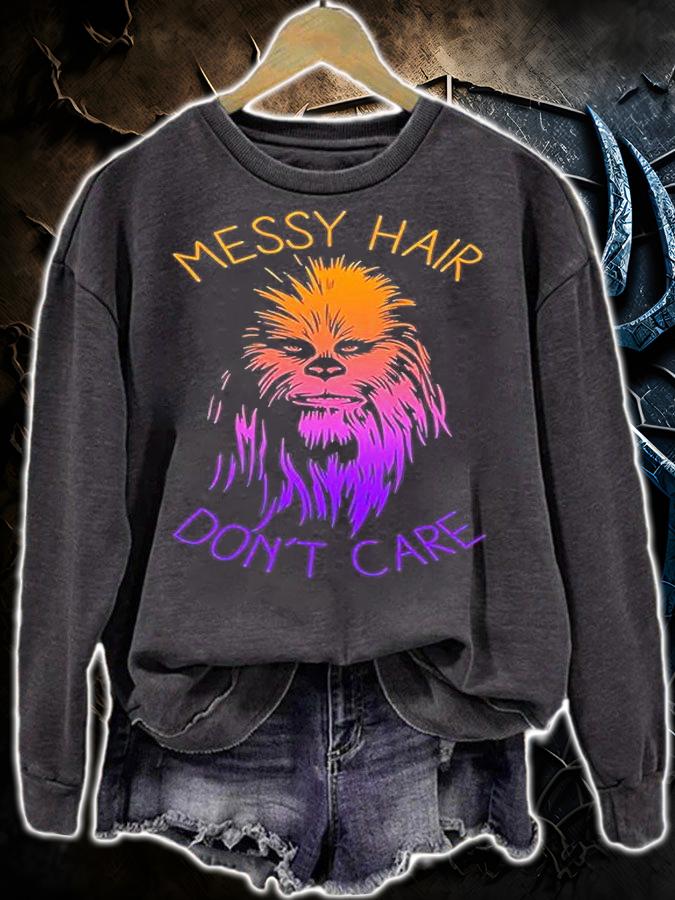 Juniors Star Wars Messy Hair Dont Care Chewie Graphic T-Shirt sweatshirt