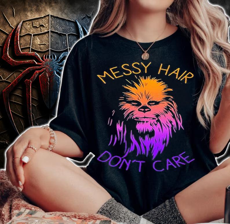 Juniors Star Wars Messy Hair Dont Care Chewie Graphic T-Shirt woman shirt