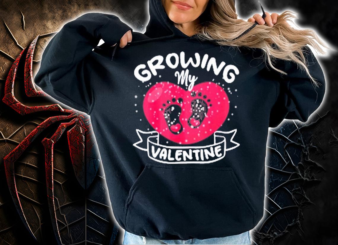 Womens Growing My Valentine literally pregnant shirt Pregnancy Wife T-Shirt