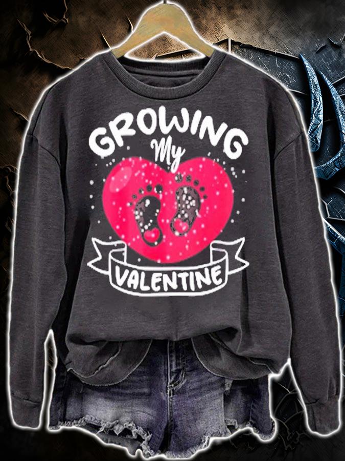 Womens Growing My Valentine literally pregnant shirt Pregnancy Wife T-Shirt