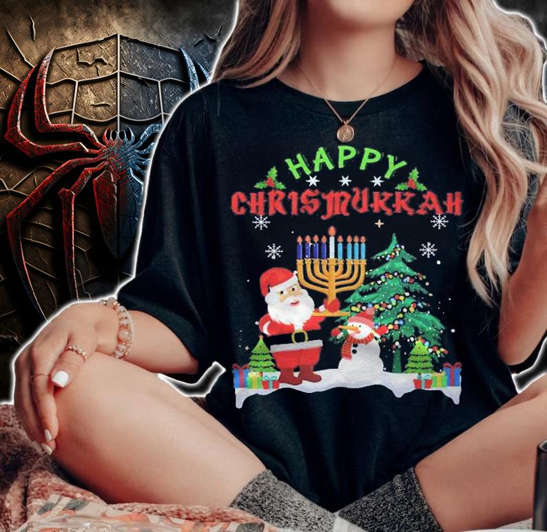 Santa Menorah Christmukkah X-Mas Christmas Hanukkah Shirt woman shirt