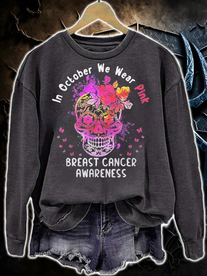 In October We Wear Pink Happy Halloween Sugar Skull Shirt sweatshirt