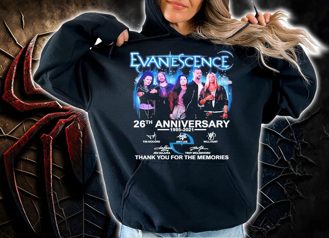 Evanescence 26th Anniversary 1995-2021 Signatures Thank You For The Memories Shirt hoodie