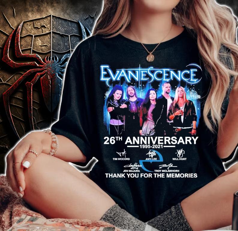 Evanescence 26th Anniversary 1995-2021 Signatures Thank You For The Memories Shirt woman shirt