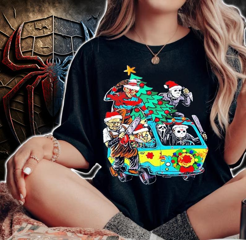 Funny Horror Character Movie Hippie Car Christmas T-shirt woman shirt