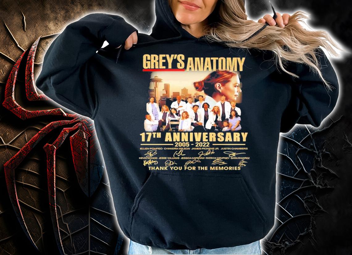 Grey's Anatomy 17th Anniversary 2005-2022 Signatures Thank You For The Memories Shirt hoodie