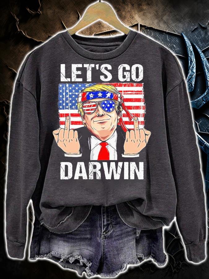 Let's Go Darwin Trump Pro And America Flag Lets Go Darwin Trump Middle Finger T-Shirt sweatshirt