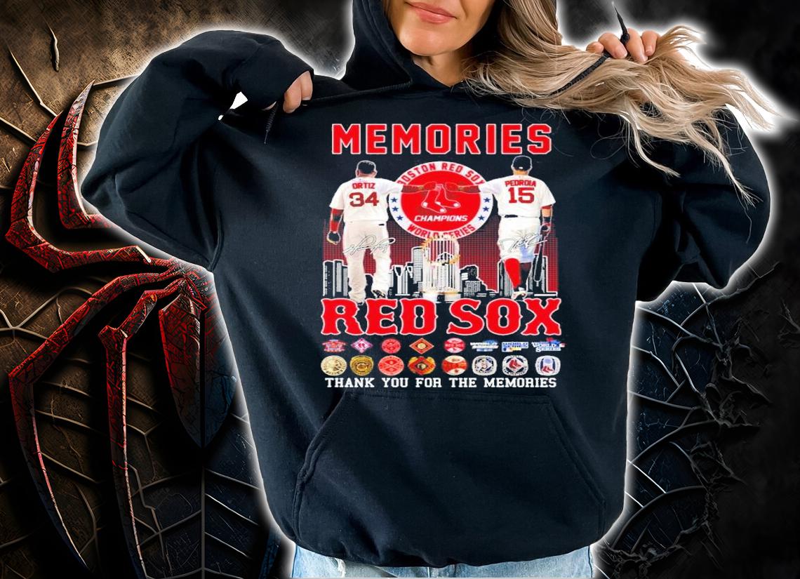Memories Boston Red Sox Champions David Ortiz Vs Dustin Pedroia Signatures Thank You For The Memories Shirt hoodie