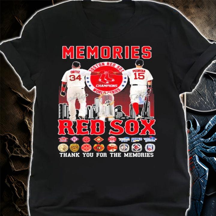 Memories Boston Red Sox Champions David Ortiz Vs Dustin Pedroia Signatures Thank You For The Memories Shirt shirt