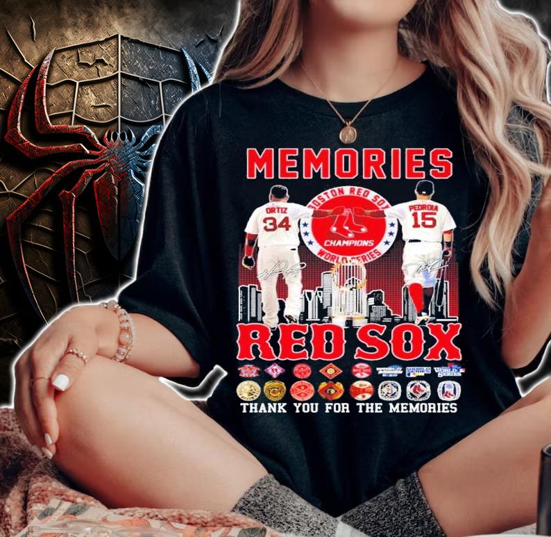 Memories Boston Red Sox Champions David Ortiz Vs Dustin Pedroia Signatures Thank You For The Memories Shirt woman shirt