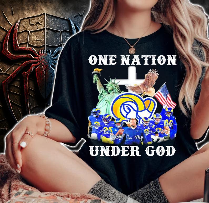 Official Los Angeles Rams One Nation Under God Signatures Shirt woman shirt