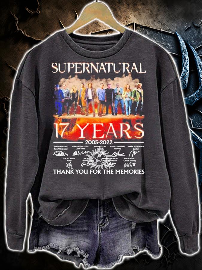 Official Supernatural 17 Years 2005-2022 Signatures Thank You For The Memories Shirt sweatshirt
