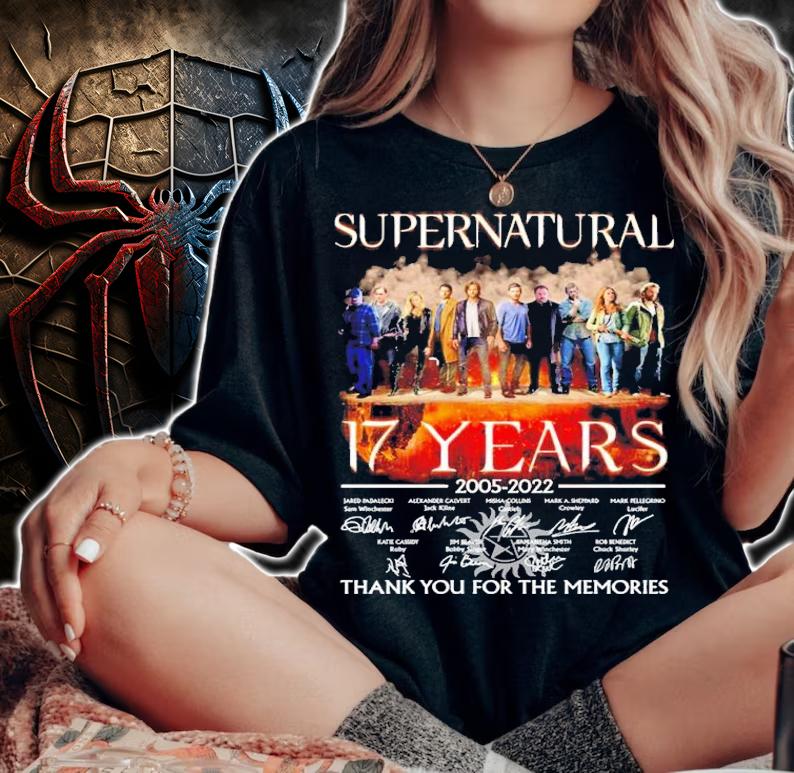Official Supernatural 17 Years 2005-2022 Signatures Thank You For The Memories Shirt woman shirt