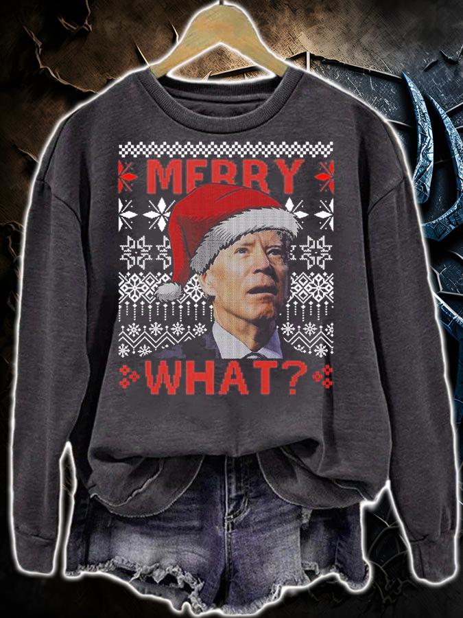 Santa Joe Biden Merry What Confused Funny Ugly Christmas T-Shirt sweatshirt