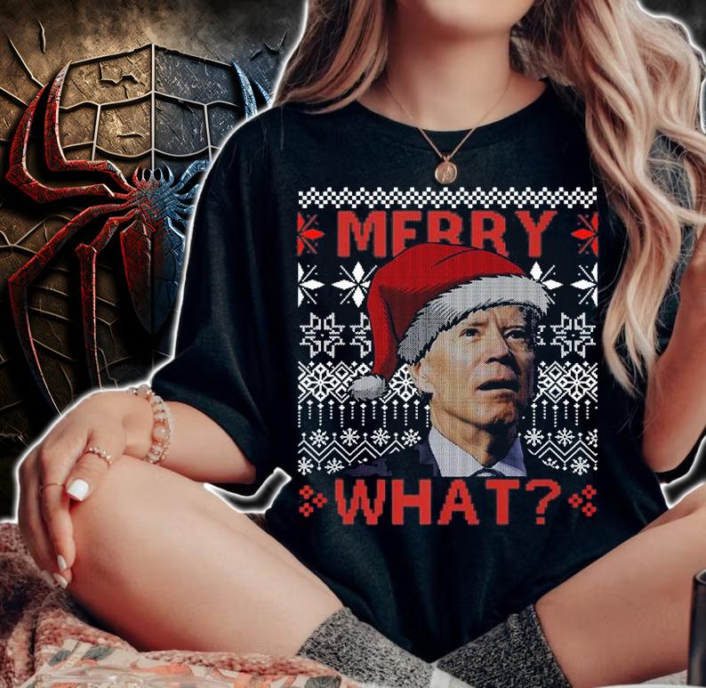 Santa Joe Biden Merry What Confused Funny Ugly Christmas T-Shirt woman shirt