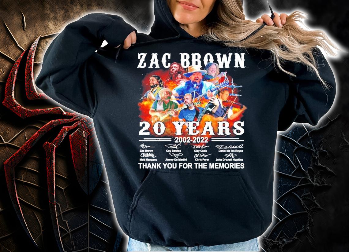 Zac Brown 20 Years 2002-2022 Signatures Thank You For The Memories Shirt hoodie