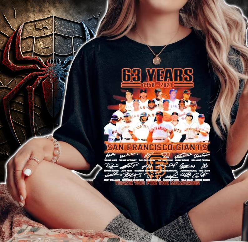 63 years 1958-2021 San Francisco Giants signatures shirt woman shirt