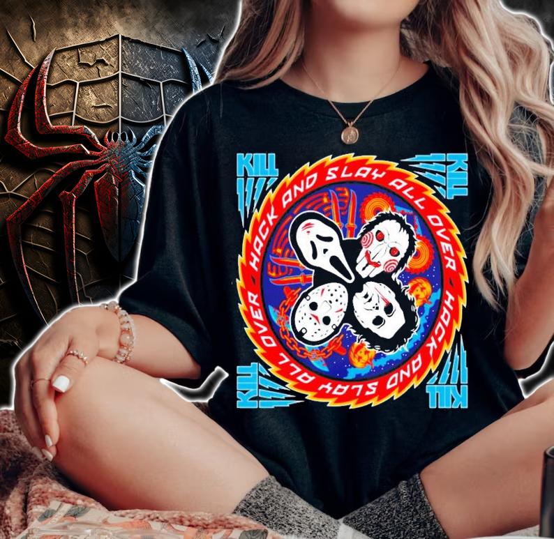 Horrormovies hack and slay all over shirt
