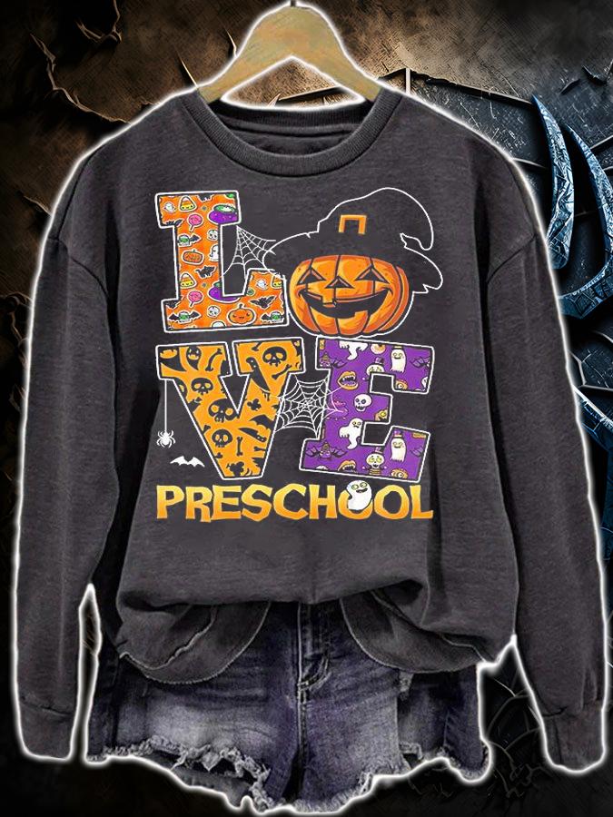 Love Preschool Funny Pumpkin Student Teacher Halloween T-Shirt sweatshirt