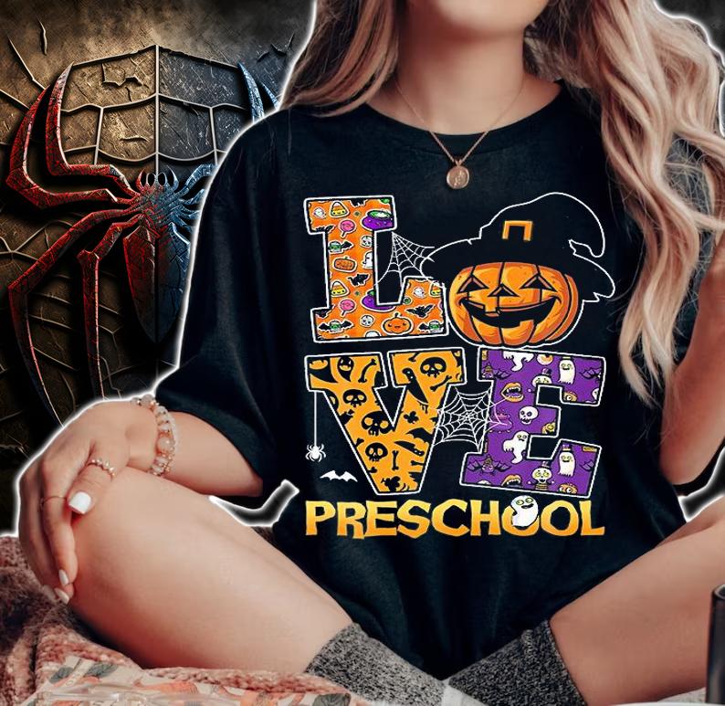 Love Preschool Funny Pumpkin Student Teacher Halloween T-Shirt woman shirt