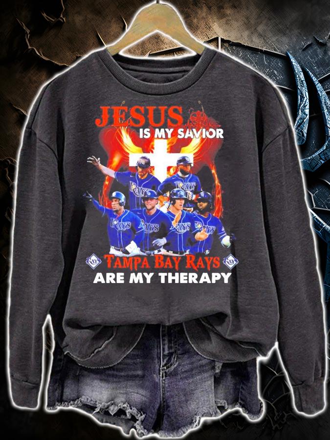 Jesus is my savior Tampa Bay Rays are my therapy shirt sweatshirt
