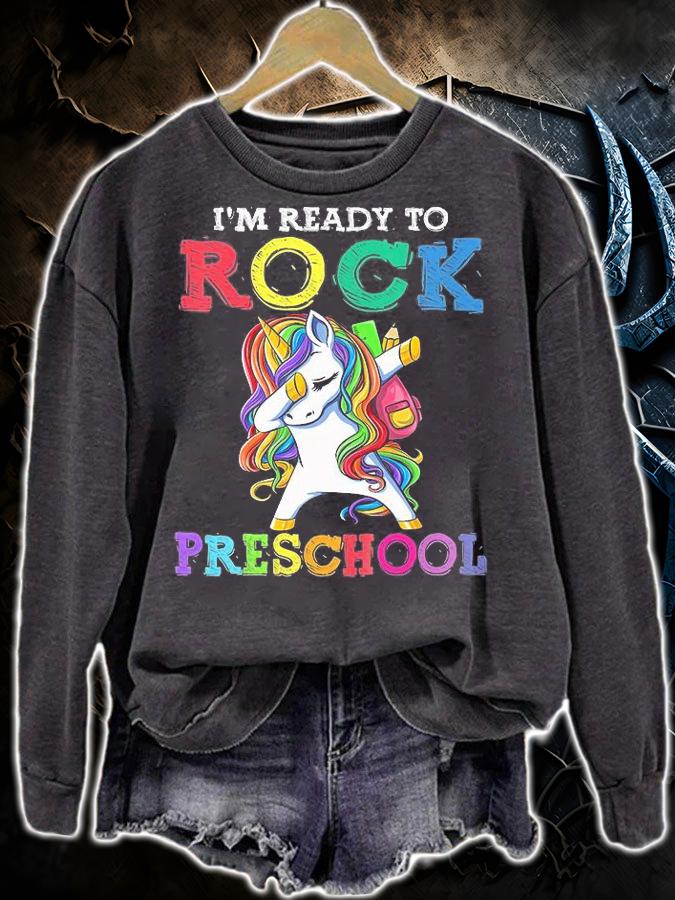 Kids Dabbing Unicorn Back To School I'm Ready To Rock Preschool T-Shirt sweatshirt