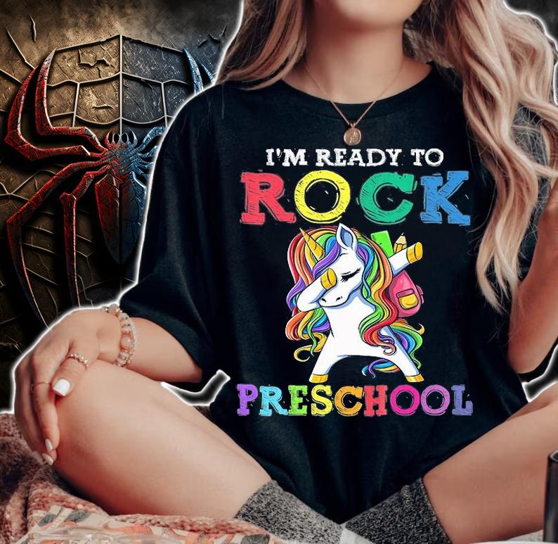 Kids Dabbing Unicorn Back To School I'm Ready To Rock Preschool T-Shirt woman shirt