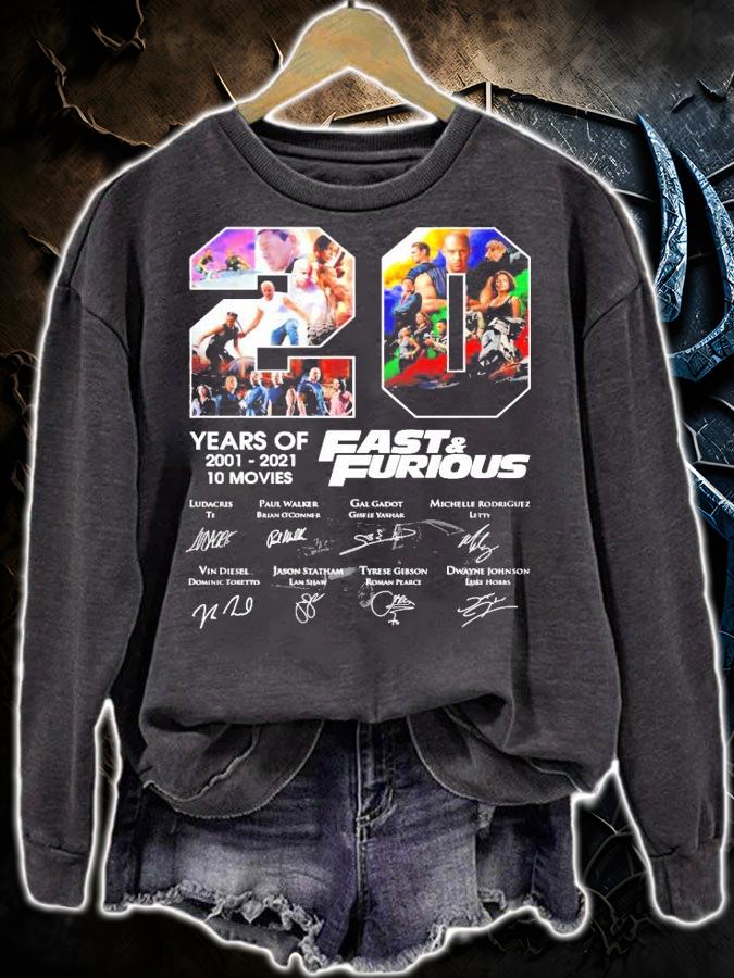 Men's 20 years of 2001-2021 10 movies Fast and Furious signature shirt sweatshirt